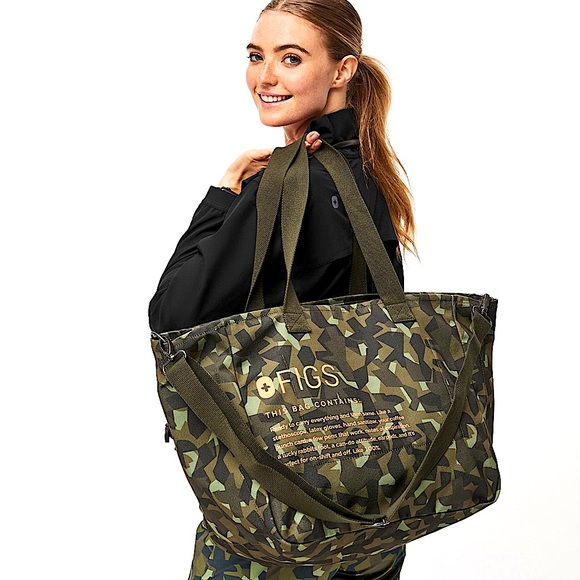 Figs Bags Figs Camo Print Olive Green Zip Close Laminated Water